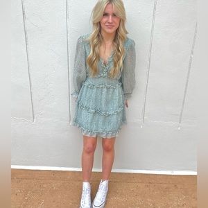 Dokotoo V Neck Ruffle Long Sleeve Mini Dress